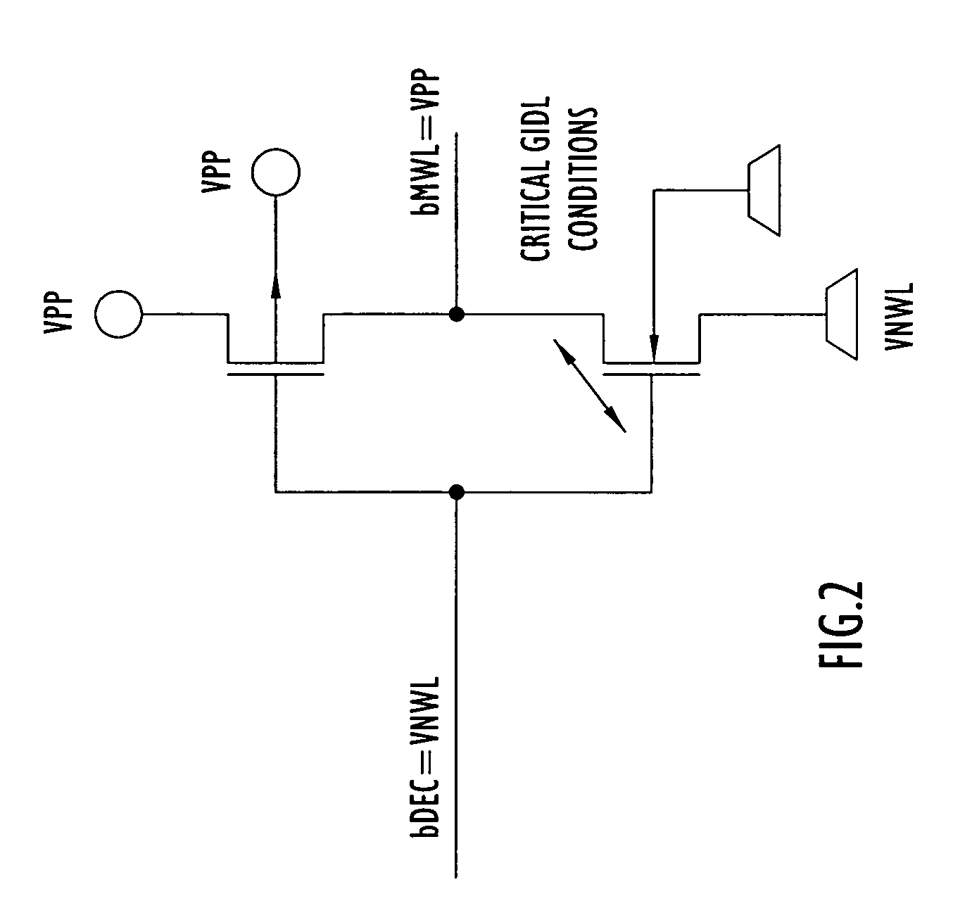 Gate induced drain leakage current reduction by voltage regulation of master wordline