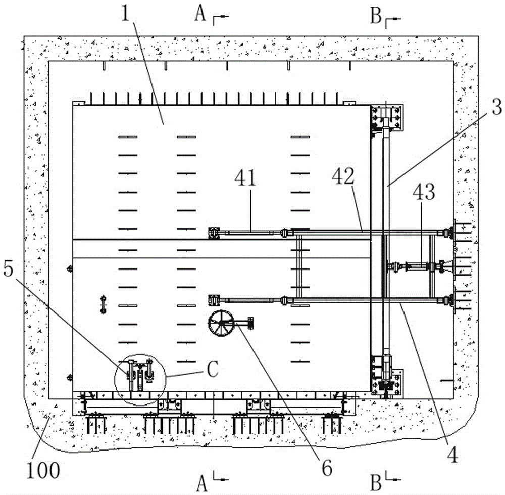 The hydraulic system of the horizontal opening and vertical rotating protective sealing and anti-flooding door