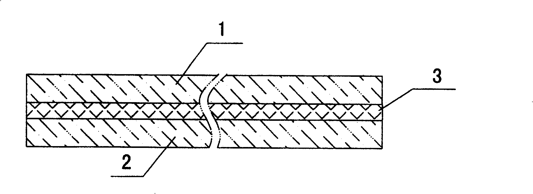 Anti-leakage earth work film reinforced with fiber knitting layer and its preparing process