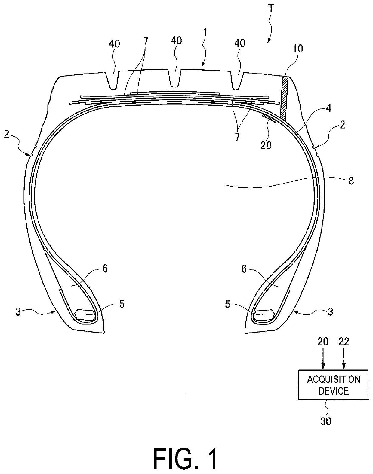 Pneumatic Tire, Tire Wear Information Acquisition System, and Method for Acquiring Wear Information of Pneumatic Tire