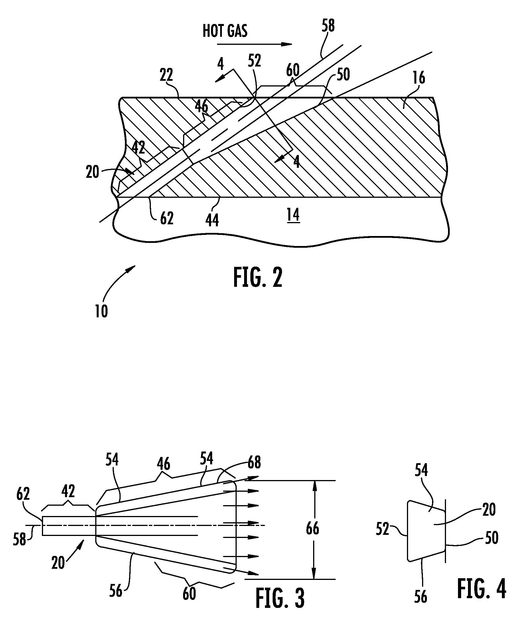 Turbine airfoil cooling system with divergent film cooling hole