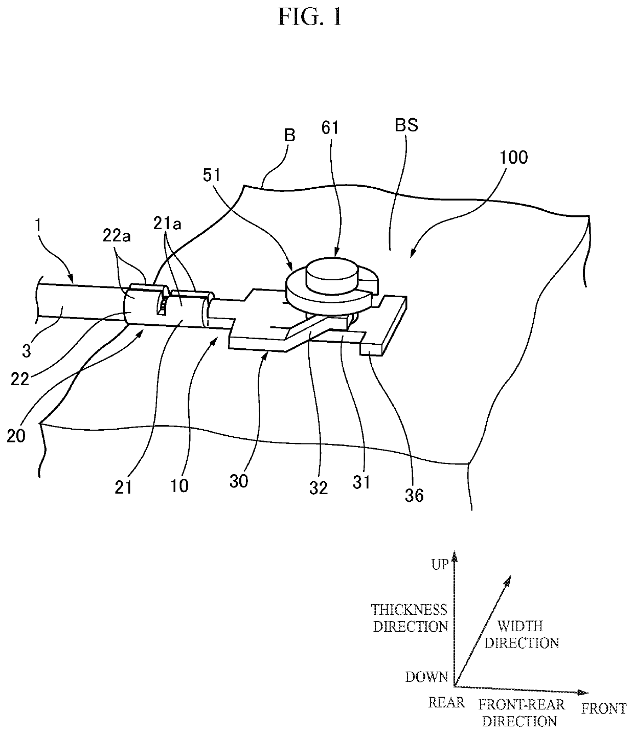 Terminal, and mounting structure of terminal and mounting surface