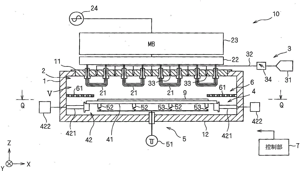 Film forming device and method