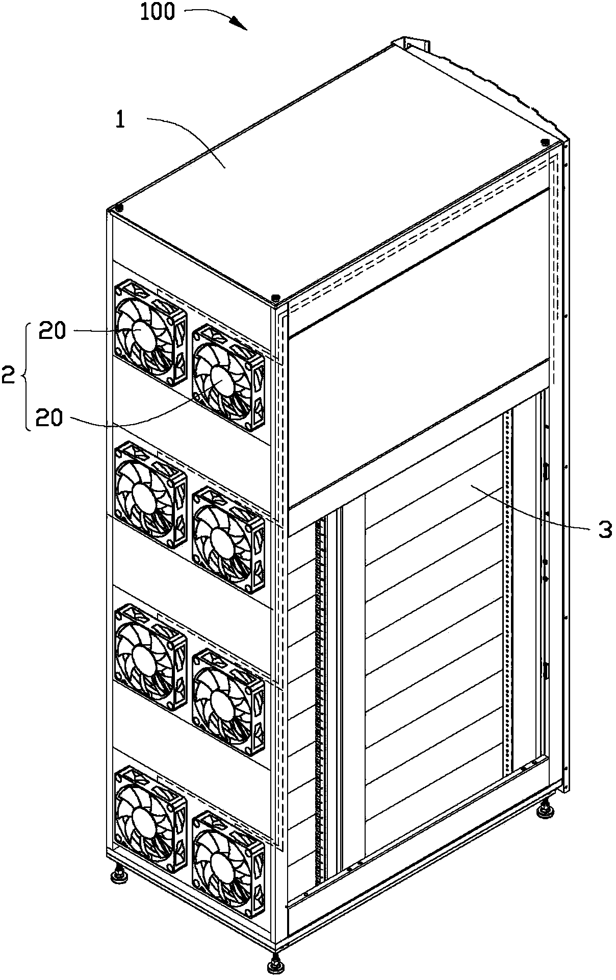 Server cabinet and fan power source connecting method thereof