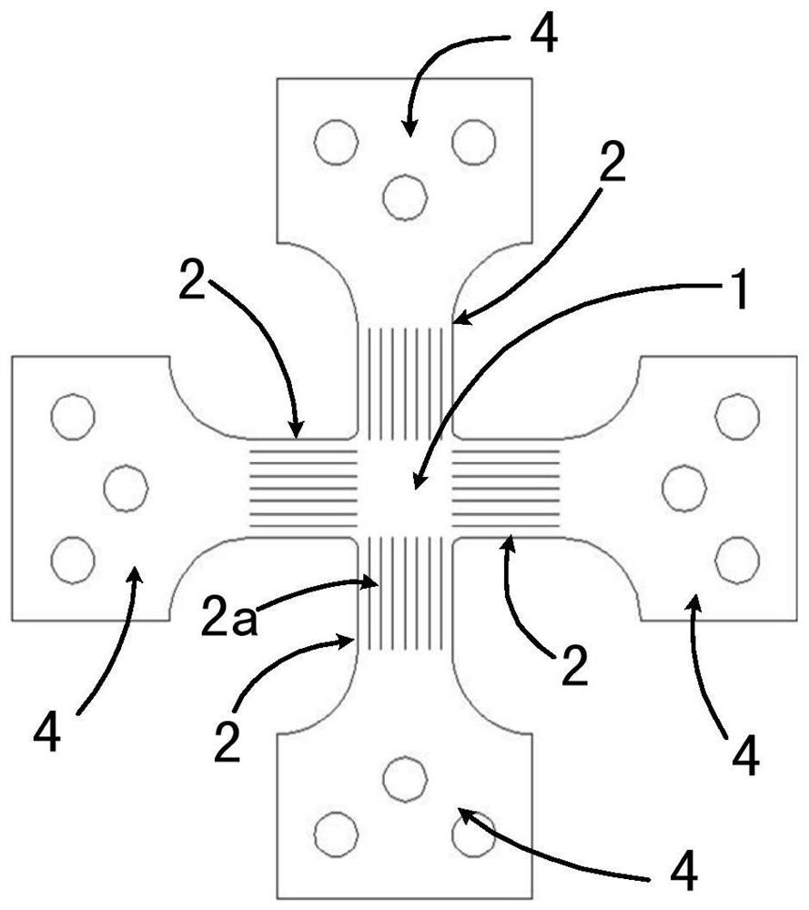 Cross-shaped biaxially tensile metal sheet test piece for yield behavior test and preparation method thereof