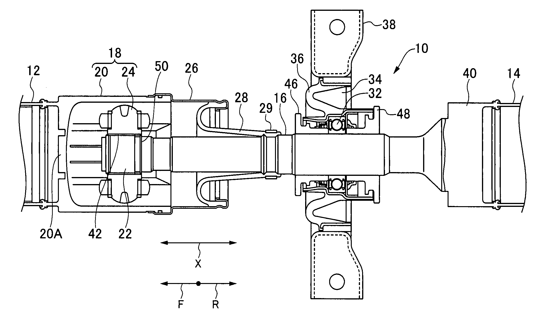 Shock absorbing structure of propeller shaft