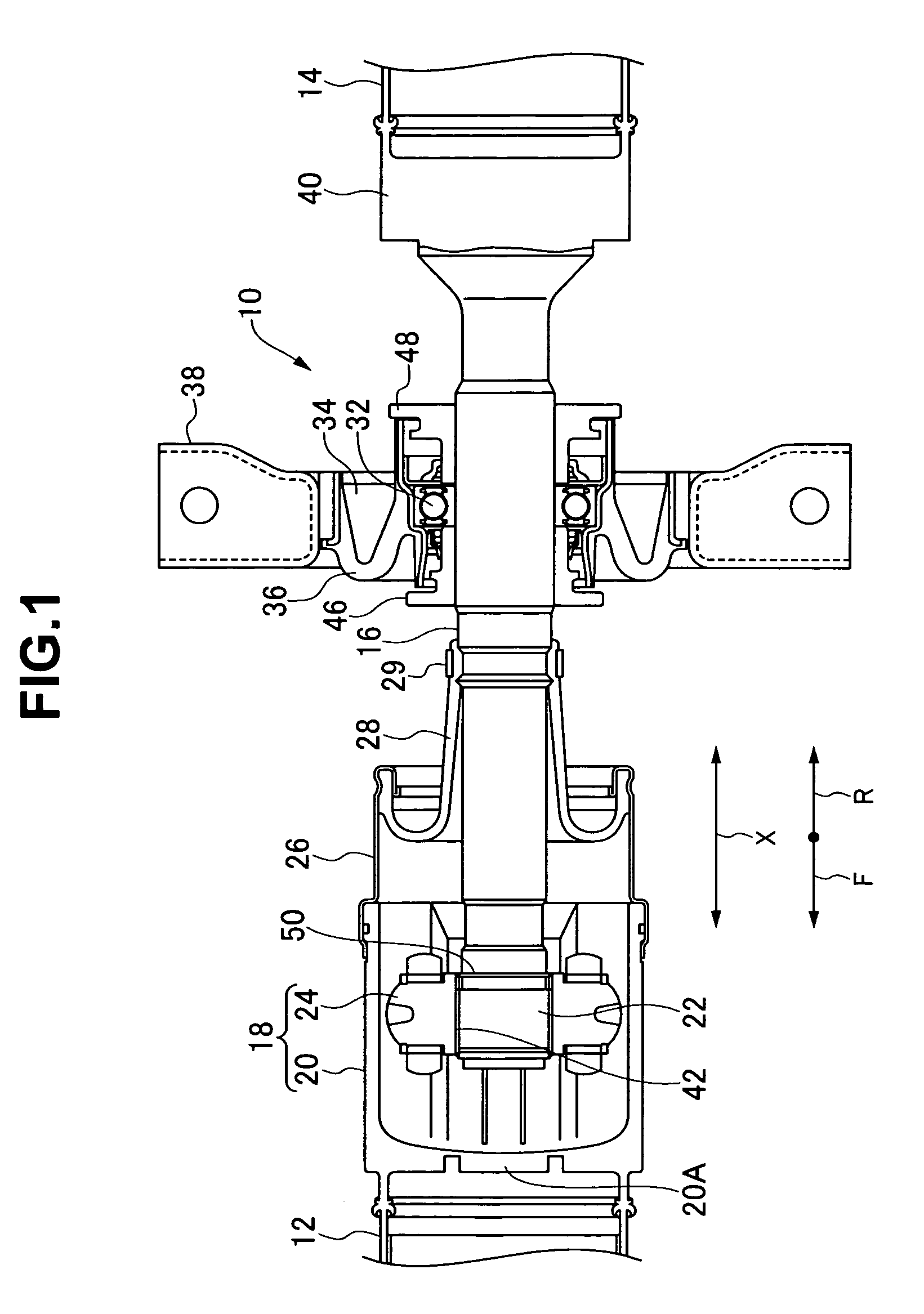 Shock absorbing structure of propeller shaft