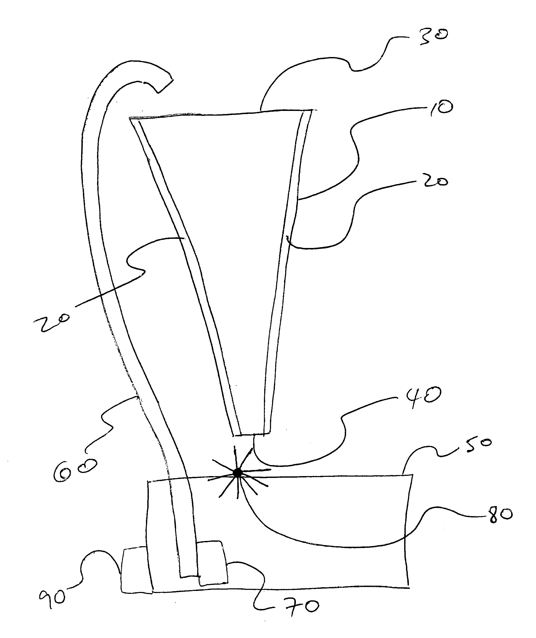 Apparatus and method for separating tritated and heavy water from light water via a conical configuration