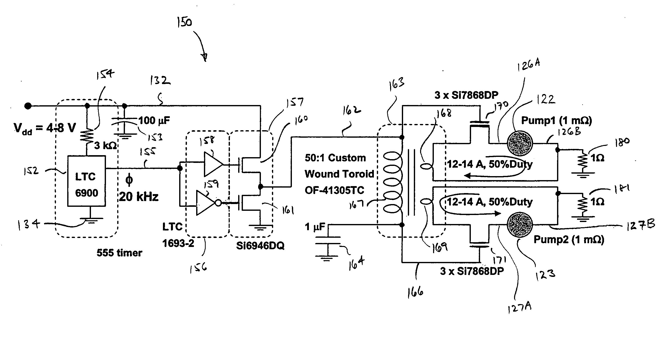 Series gated secondary loop power supply configuration for electromagnetic pump and integral combination thereof