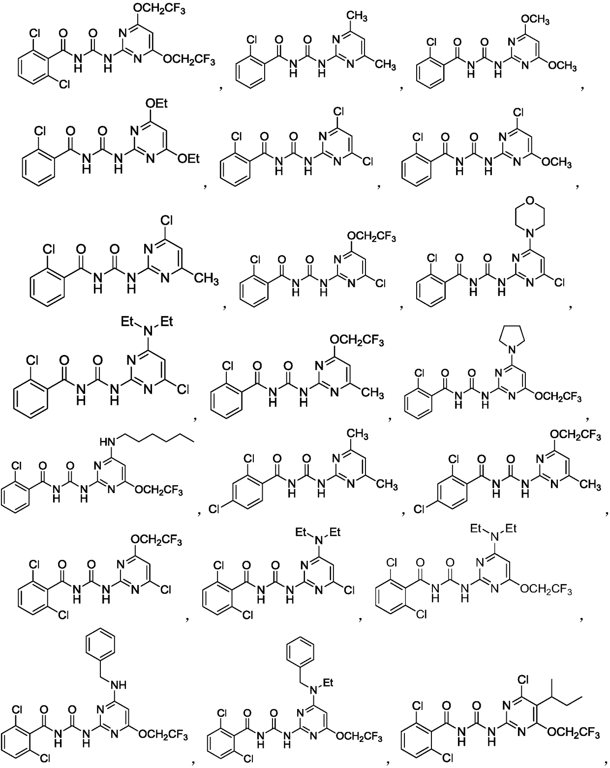 Novel benzoylpyrimidylurea compound and preparation and application thereof