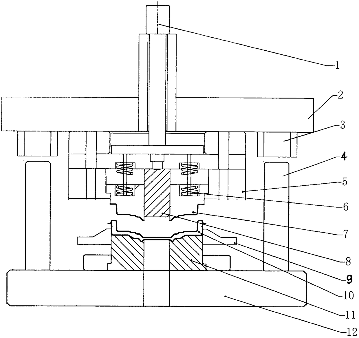 Integrated die with trimming, punching and correction functions