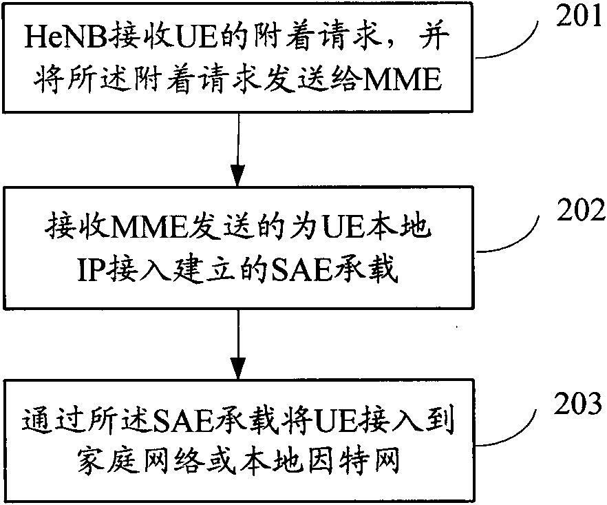 Method, equipment and system for realizing local IP access of user equipment