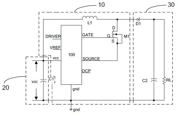 nmos power transistor gate drive module, drive circuit and switching power supply