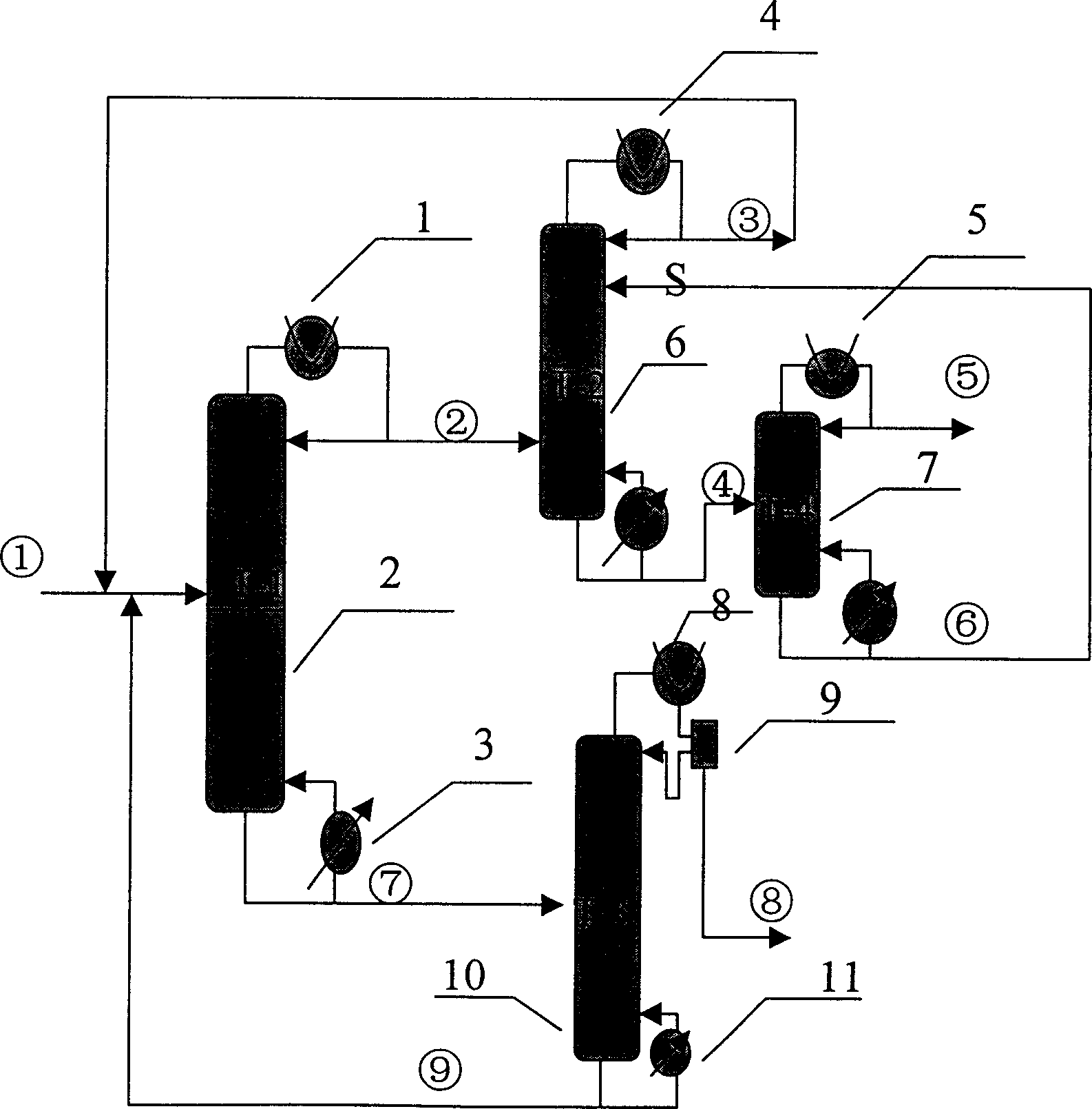 Process for separating ethandiol, mono methyl ether, isopropyl alcohol and water combined by extracting and axeotropy
