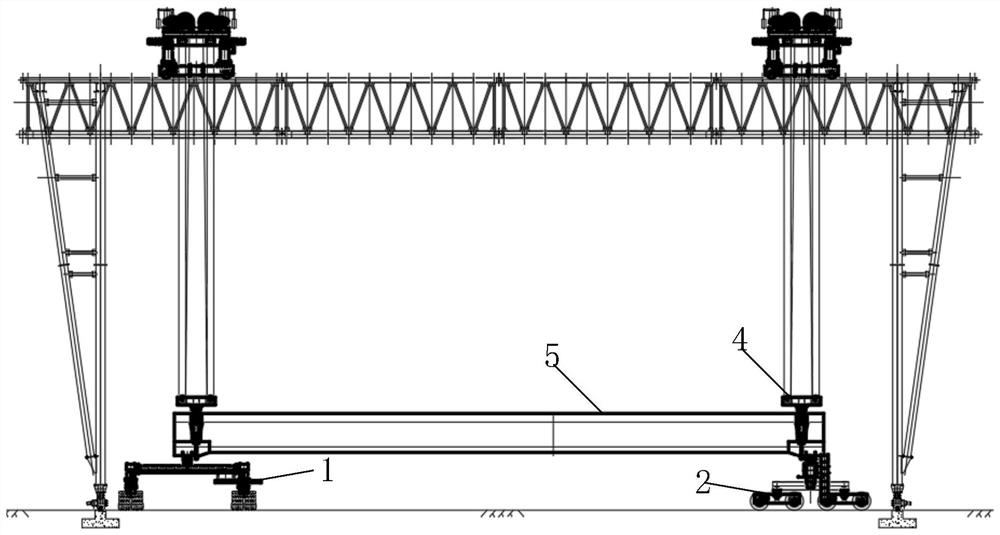 Construction method and construction equipment for a single-gantry crane span oblique angle drop beam