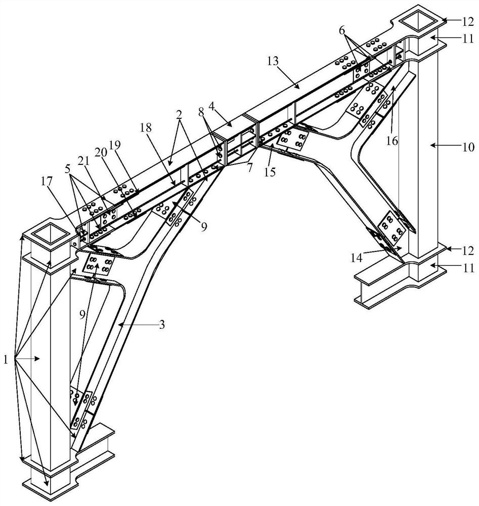 A self-resetting steel frame eccentric support system with large headroom