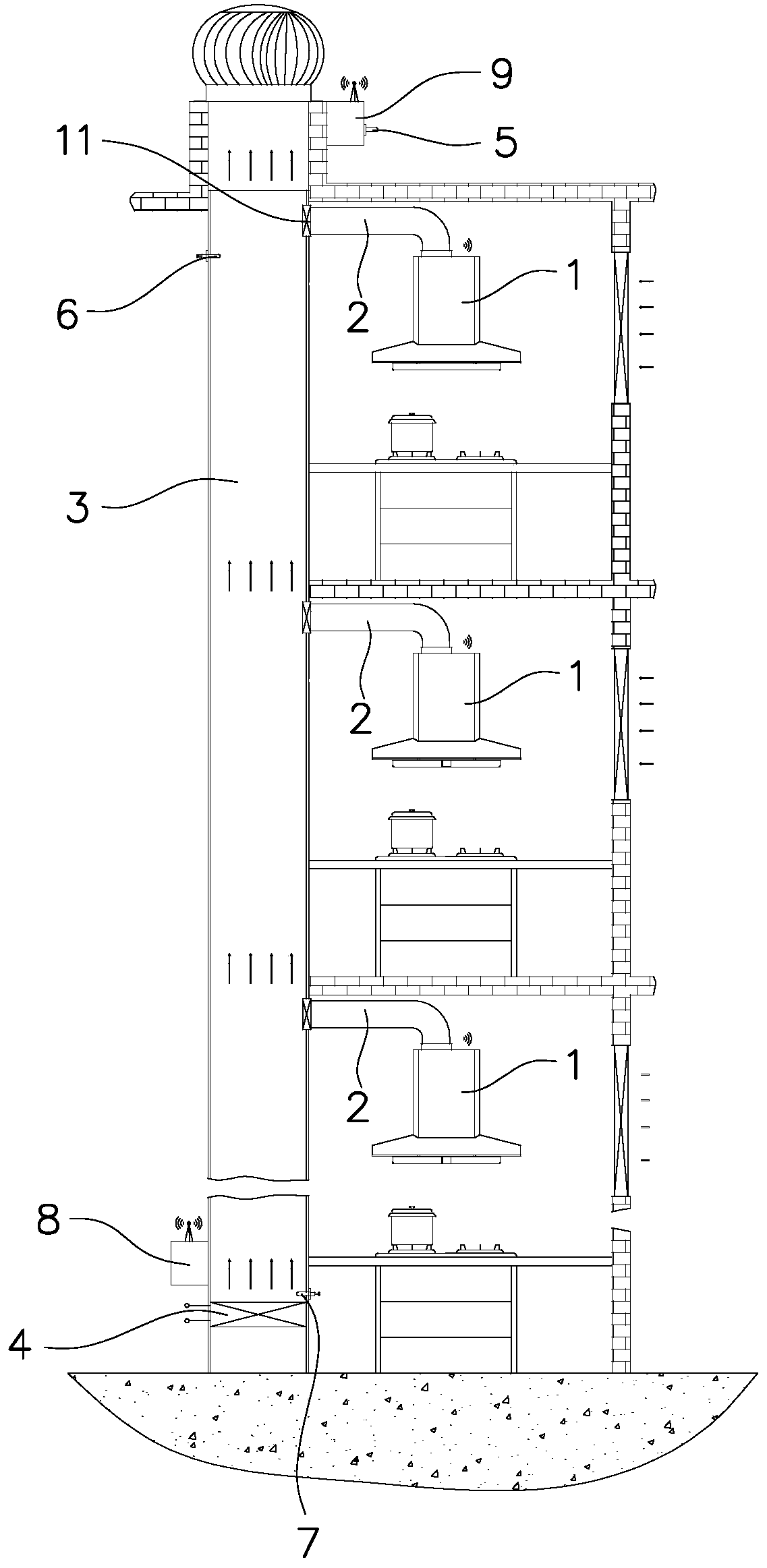 Building public flue smoke discharging system and control method thereof