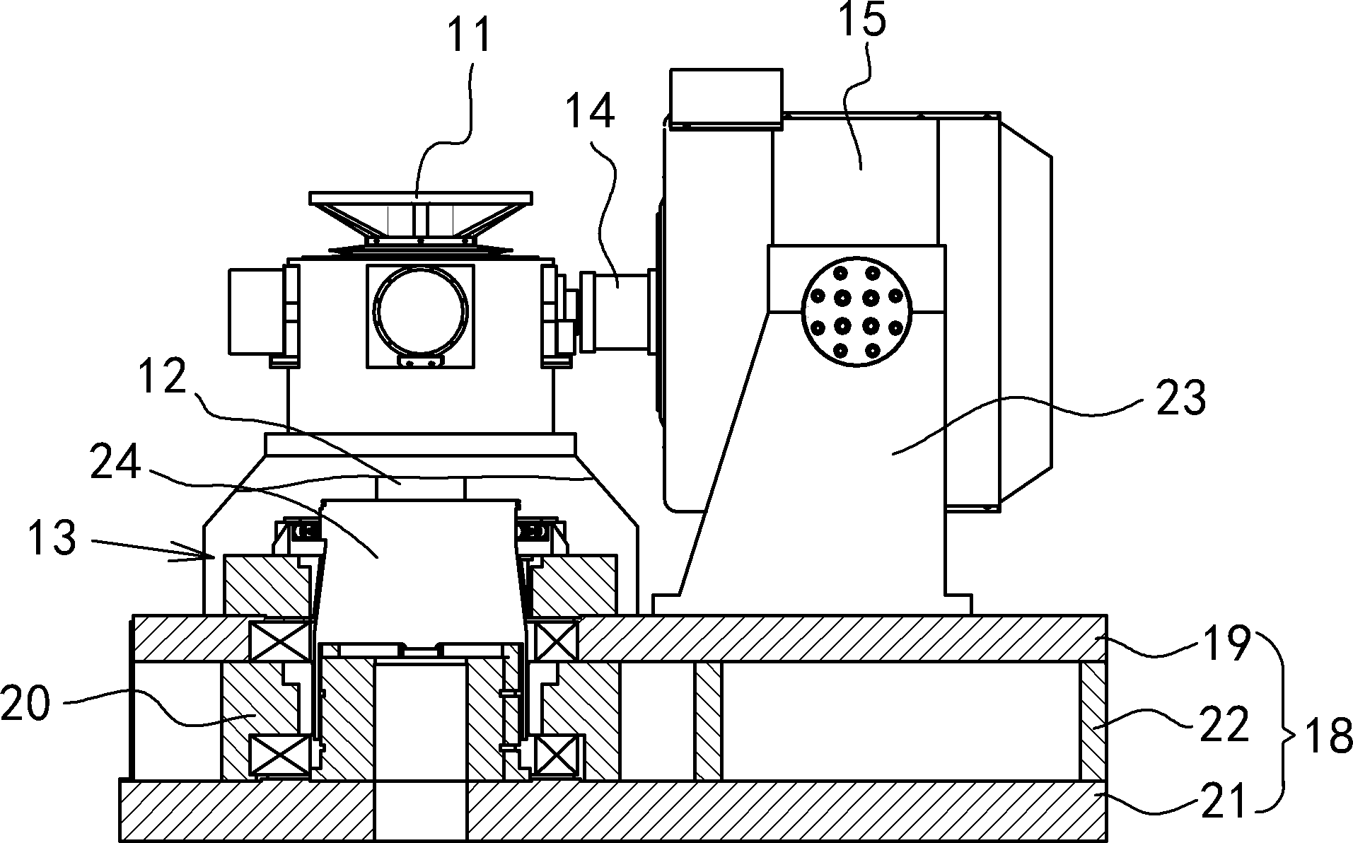 Two-shaft vibration test device with integrated base