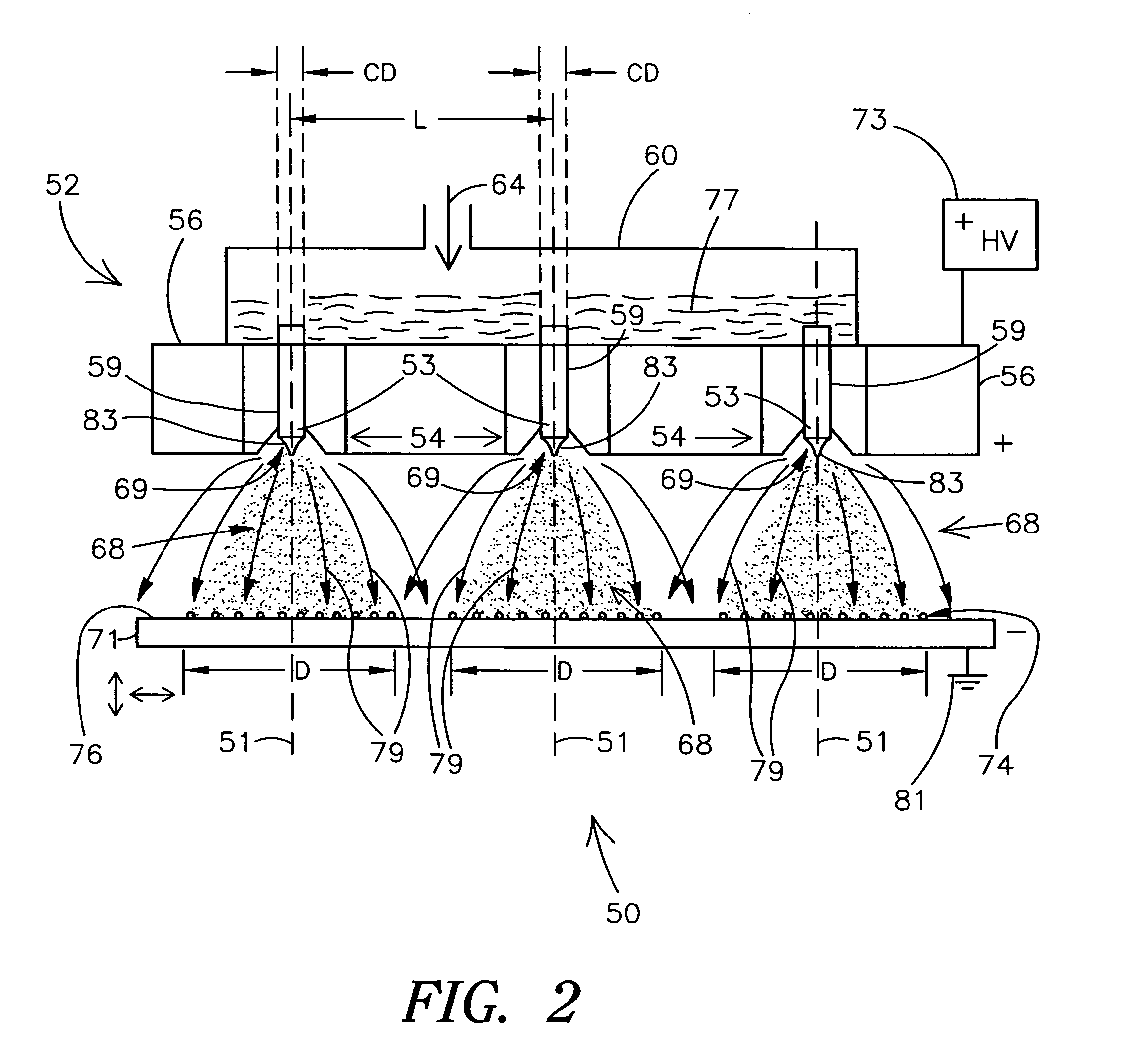 High mass throughput particle generation using multiple nozzle spraying