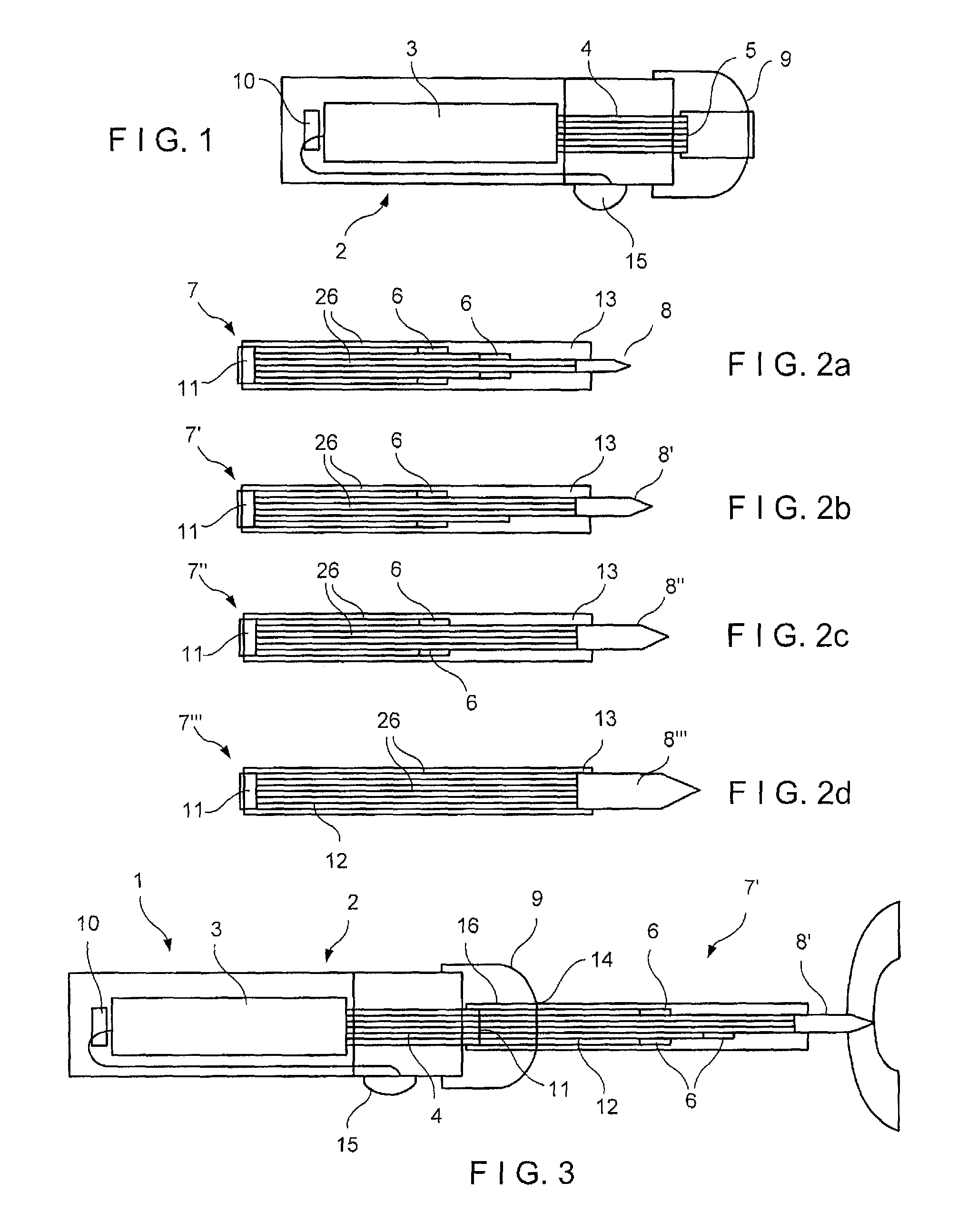 Kit for implanting heat deformable fixation elements of different sizes