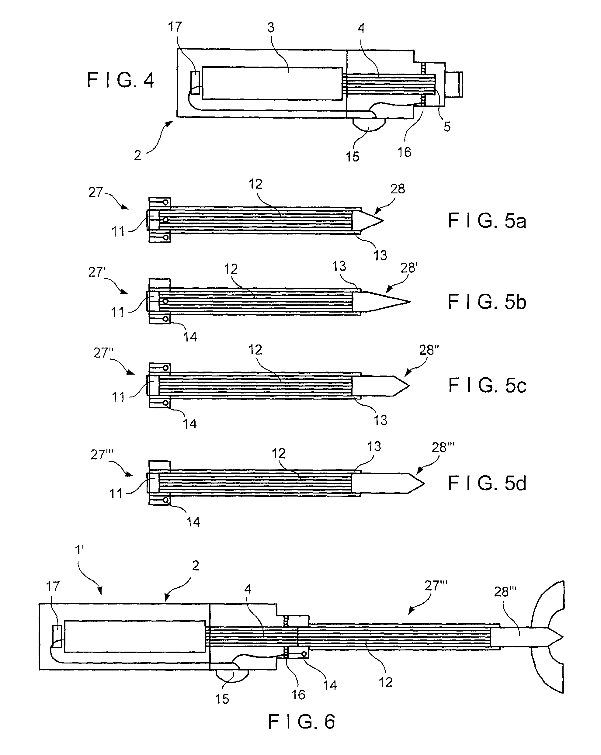 Kit for implanting heat deformable fixation elements of different sizes