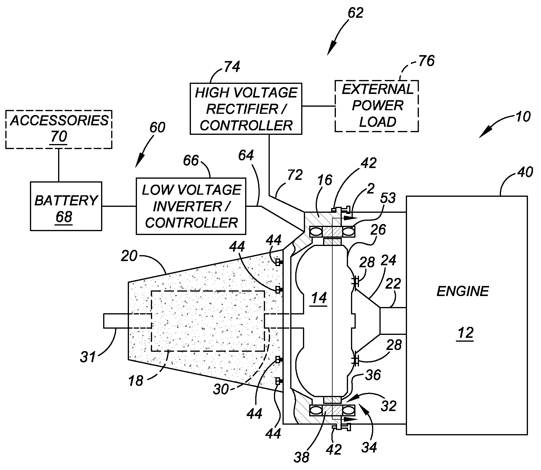 Powertrain with Torque Converter-Mounted Generator for Multiple Voltage Electrical Power and Method for Assembling Same