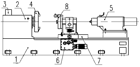 Computerized numerical control turning center with flat bed and slant tool rest