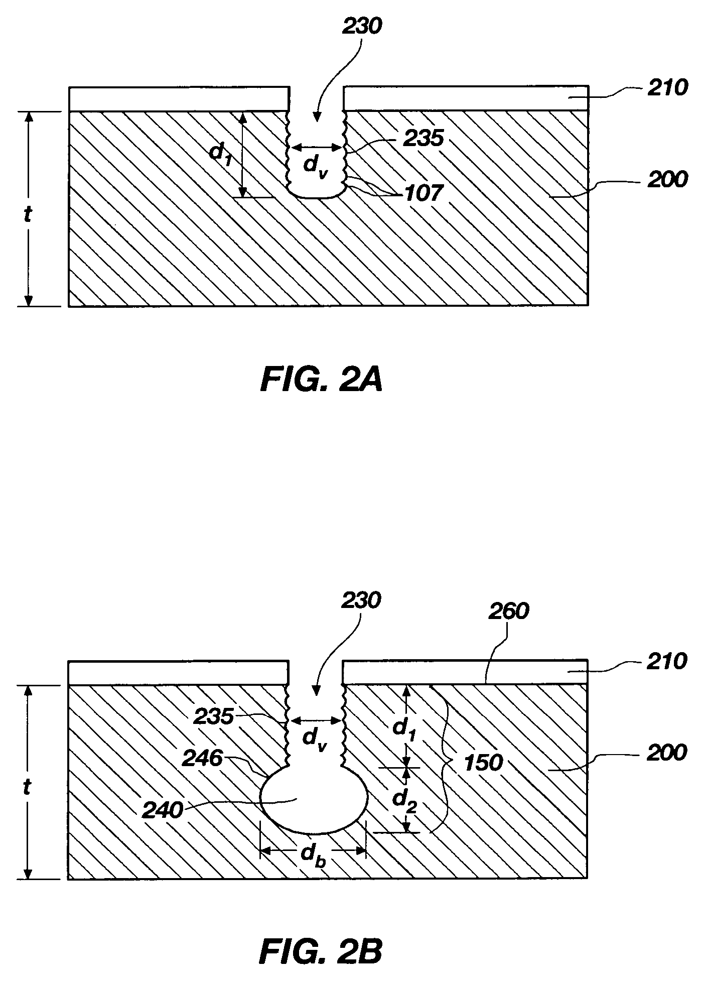 Semiconductor substrates including vias of nonuniform cross section, methods of forming and associated structures