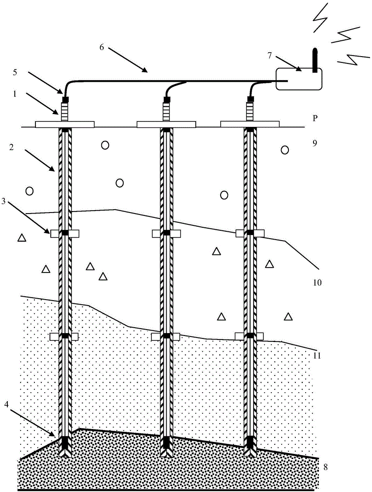 Distributed settlement measurement device and measurement method