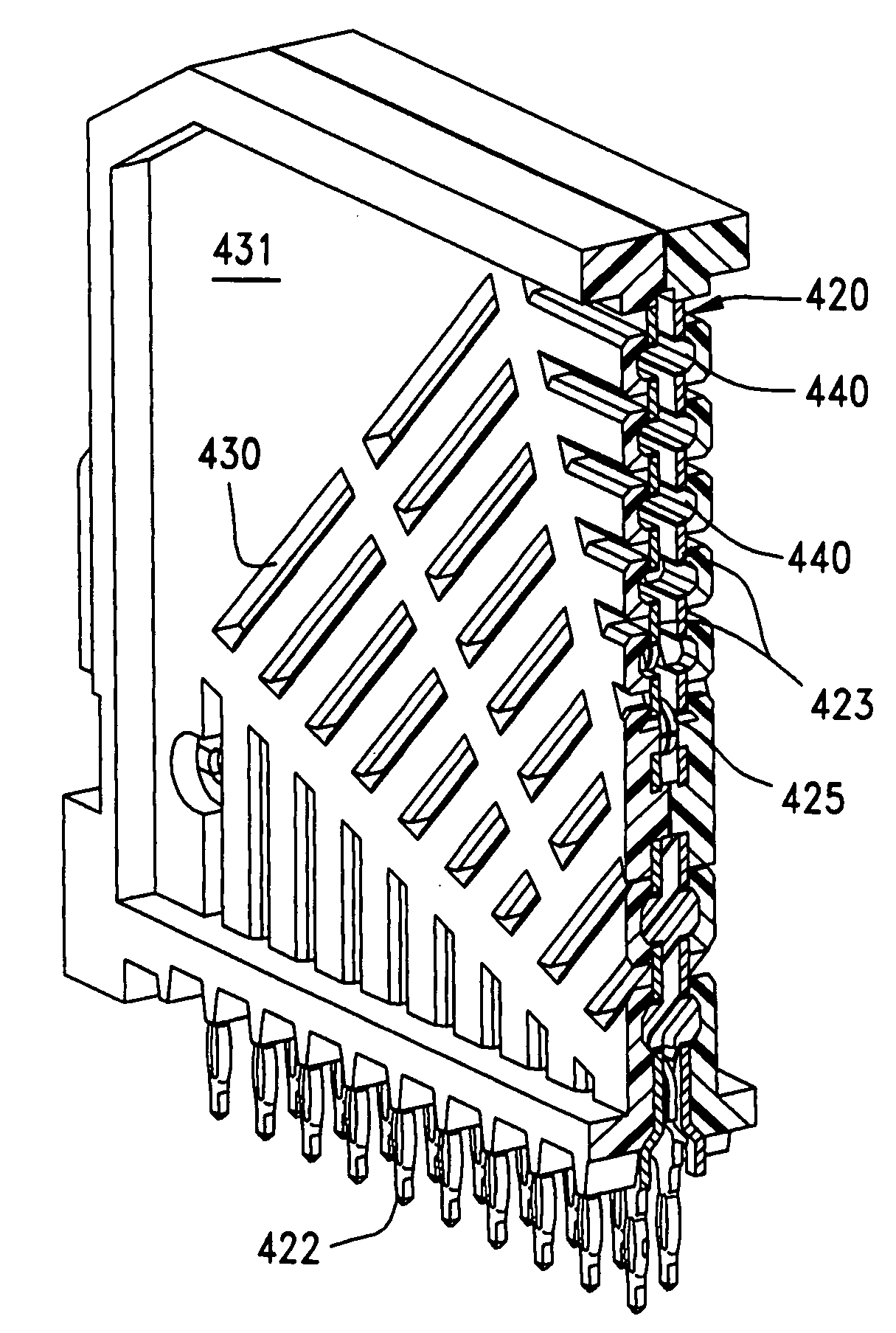 High-density, robust connector with castellations