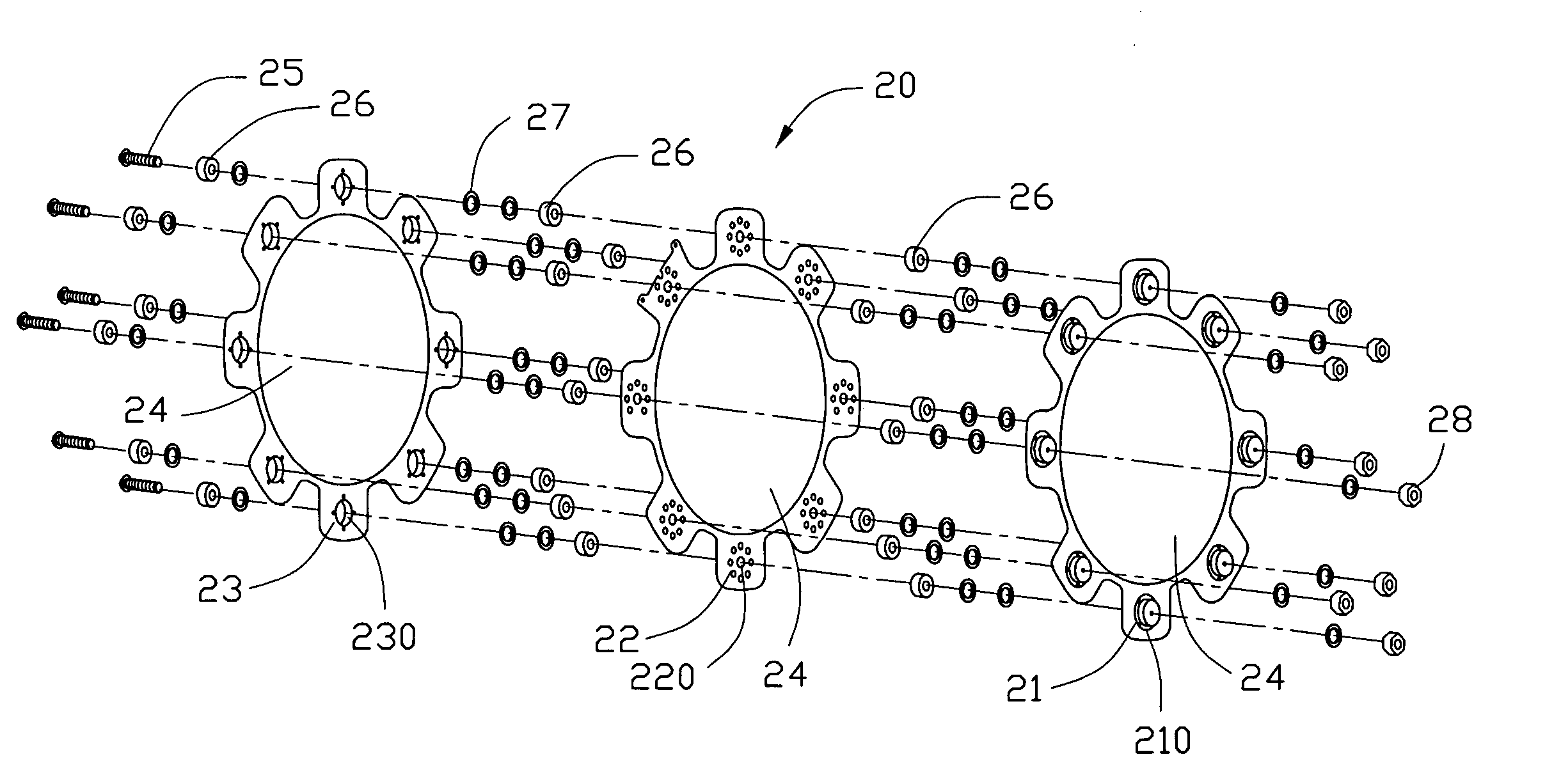 Ion source with particular grid assembly