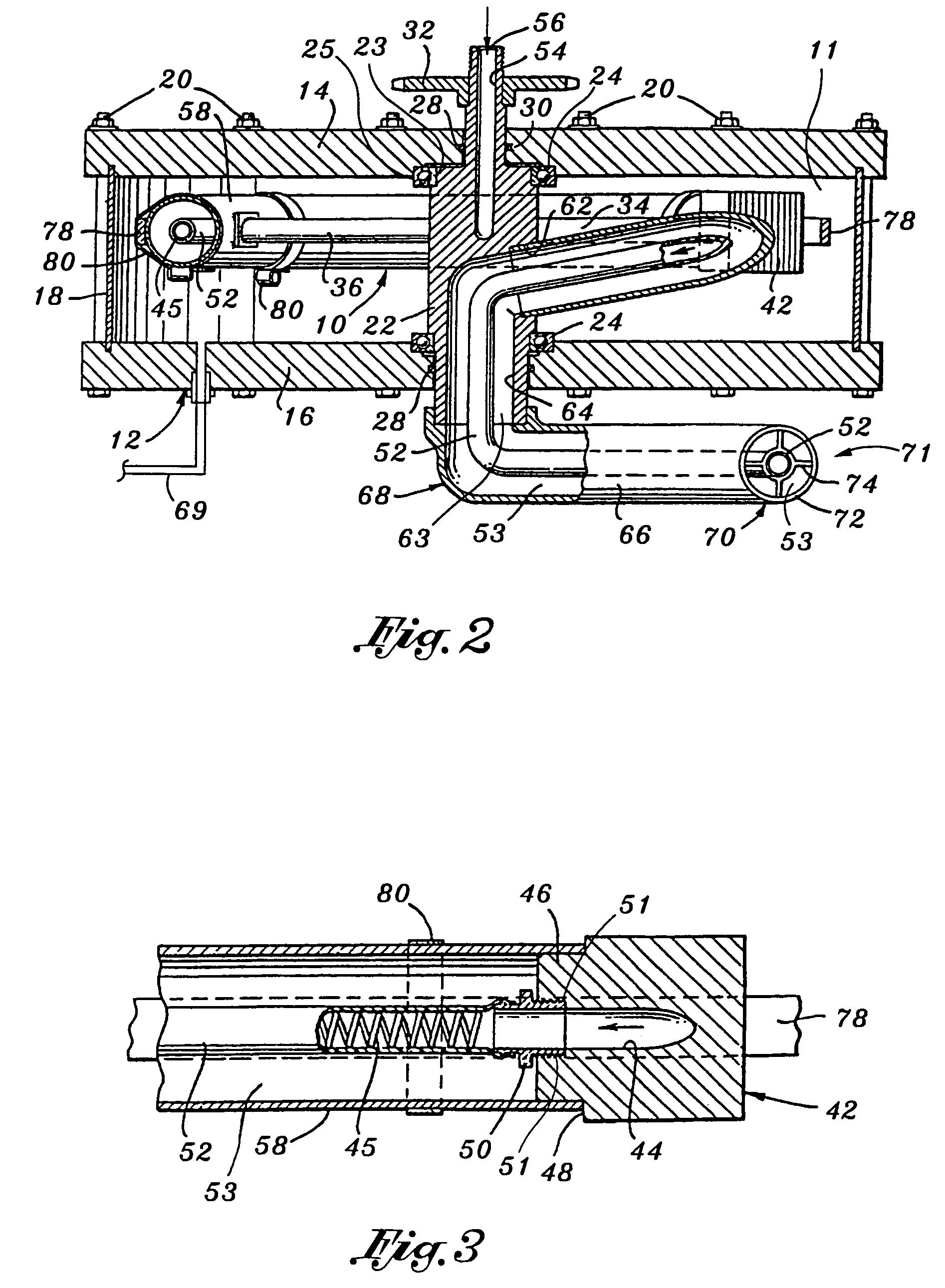 Gas-jet driven rotary device for generating a field and a process for treating items within the field for increased performance