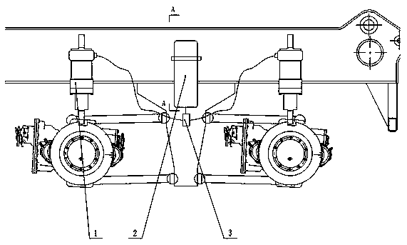 Wide-body dump truck suspension system with limiting and carfare adjustment