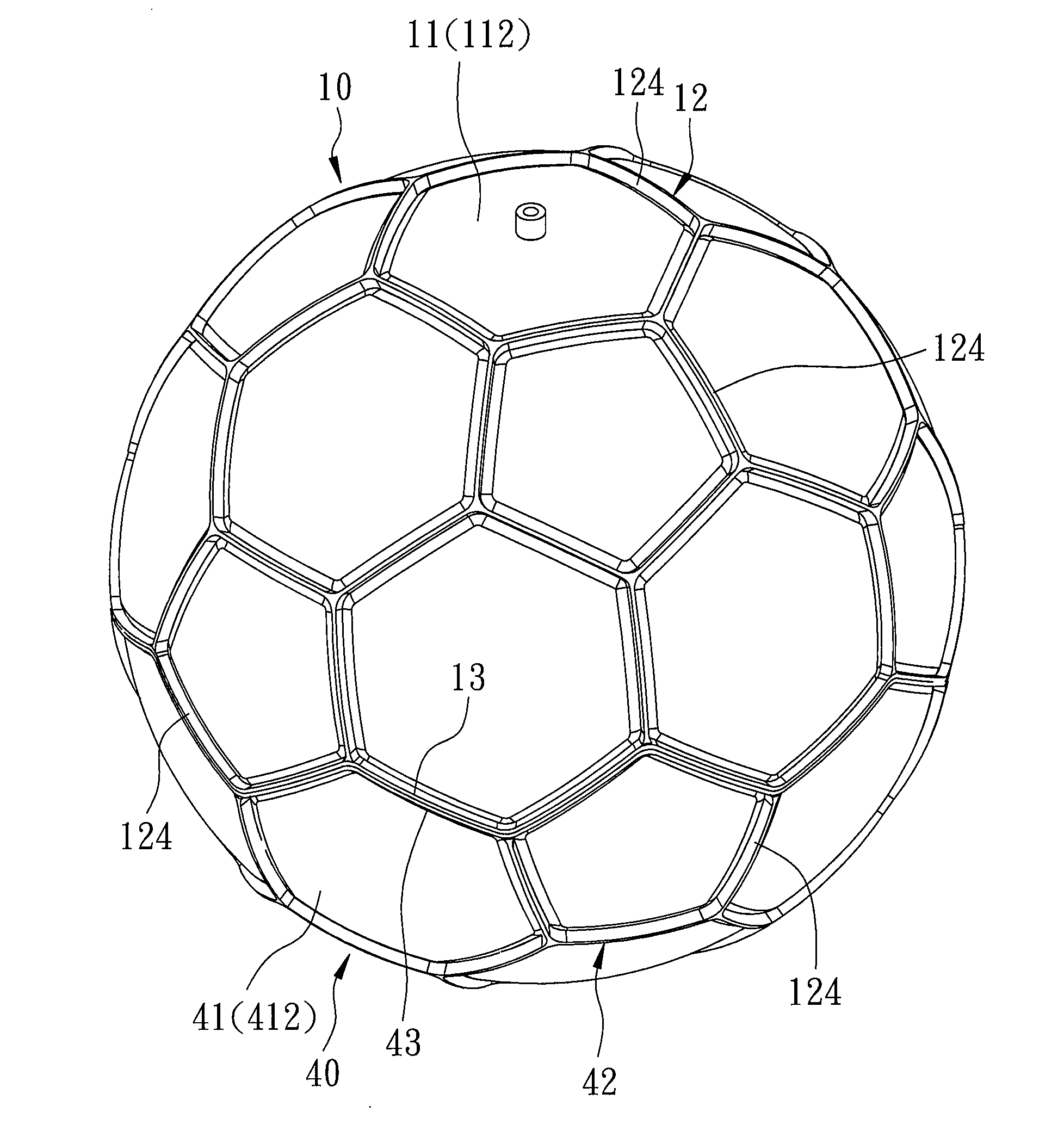 Inflatable ball with rib structure