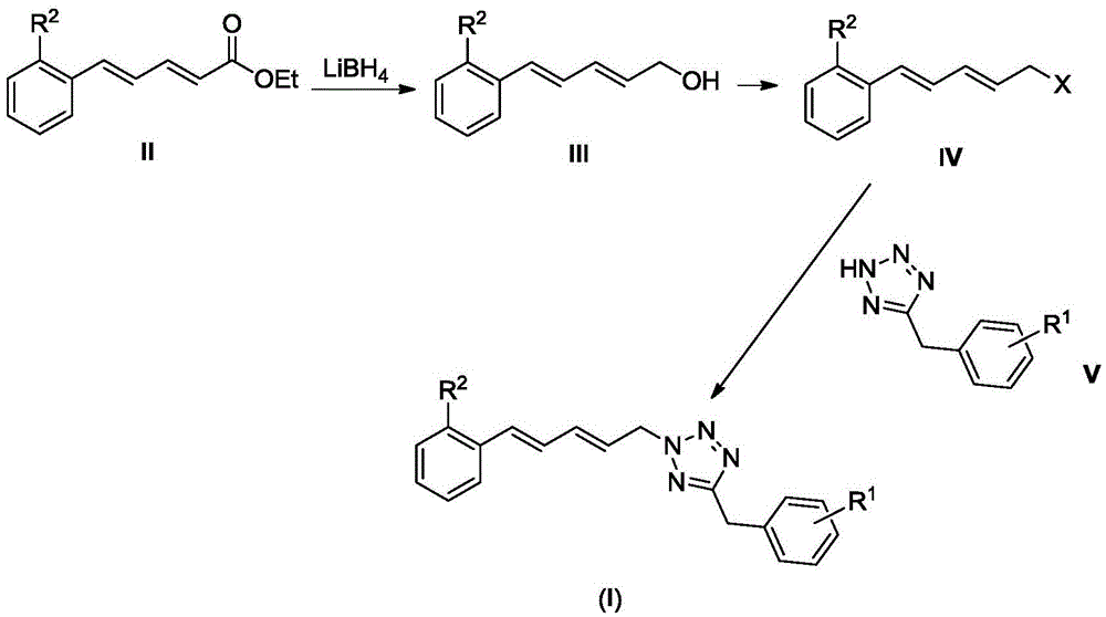 Halogenated phenyldiene tetrazole compound, its preparation method and use