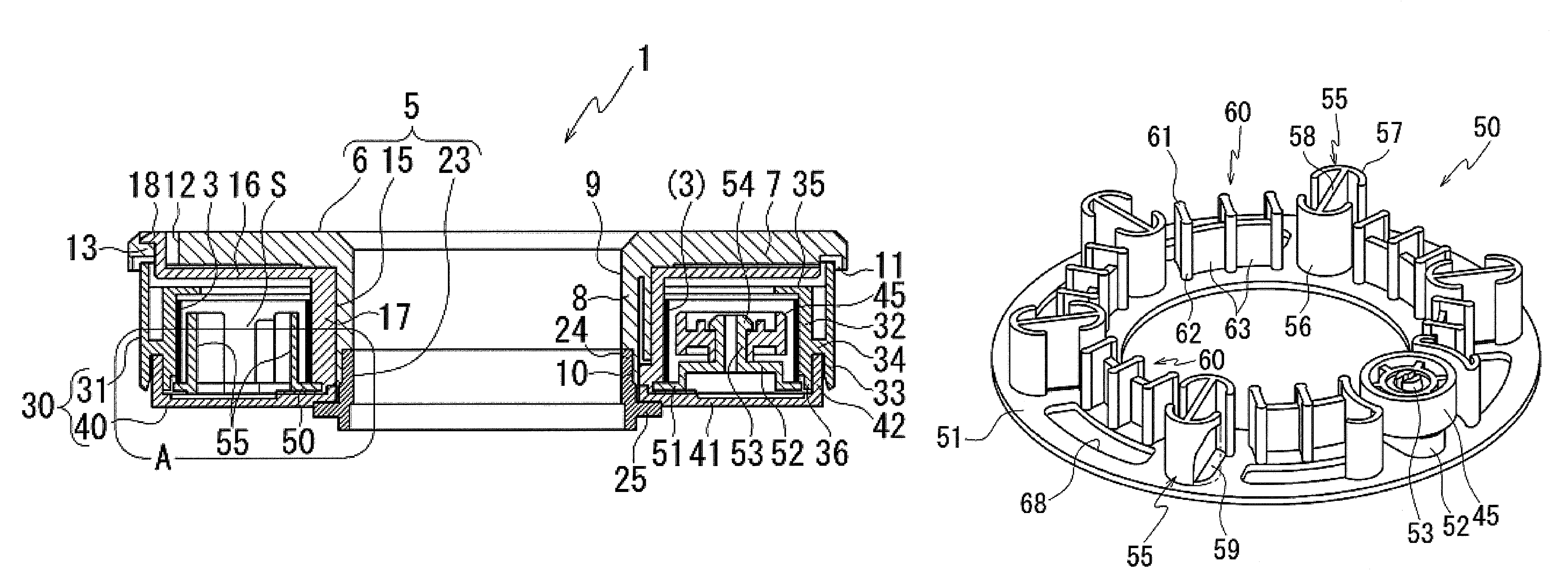 Rotational connector device including a spacer disposed in an annular space formed between a rotor and a stator