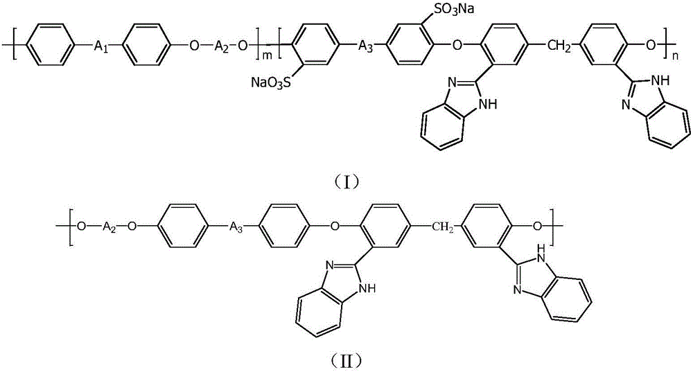 Polyaryletherketone/polyether sulphone with side chain containing benzimidazole and preparation method and application of polyaryletherketone/polyether sulphone