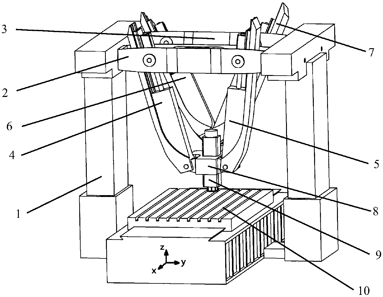 Five-axis hybrid machine tool for machining aviation structural parts