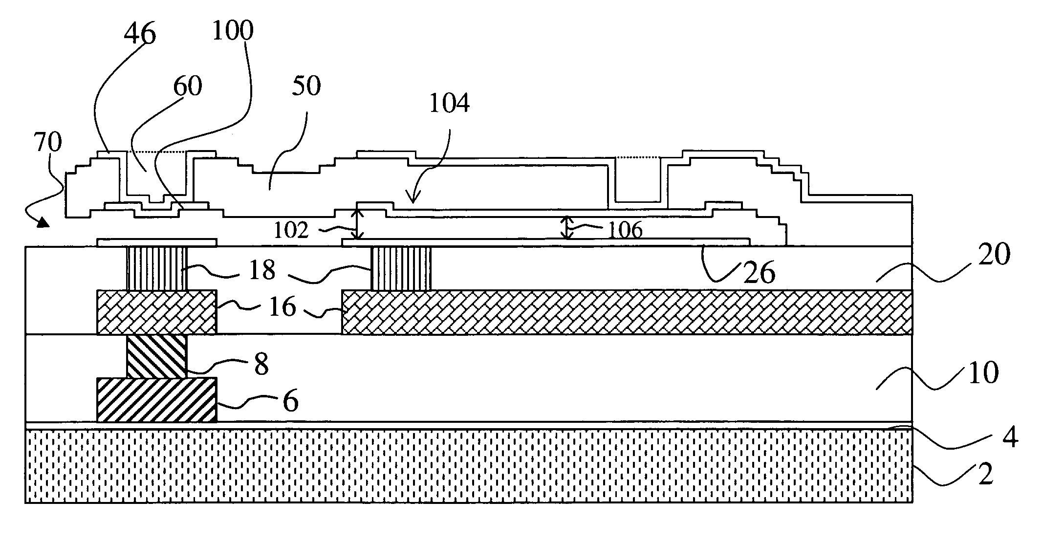 Recessed electrode for electrostatically actuated structures