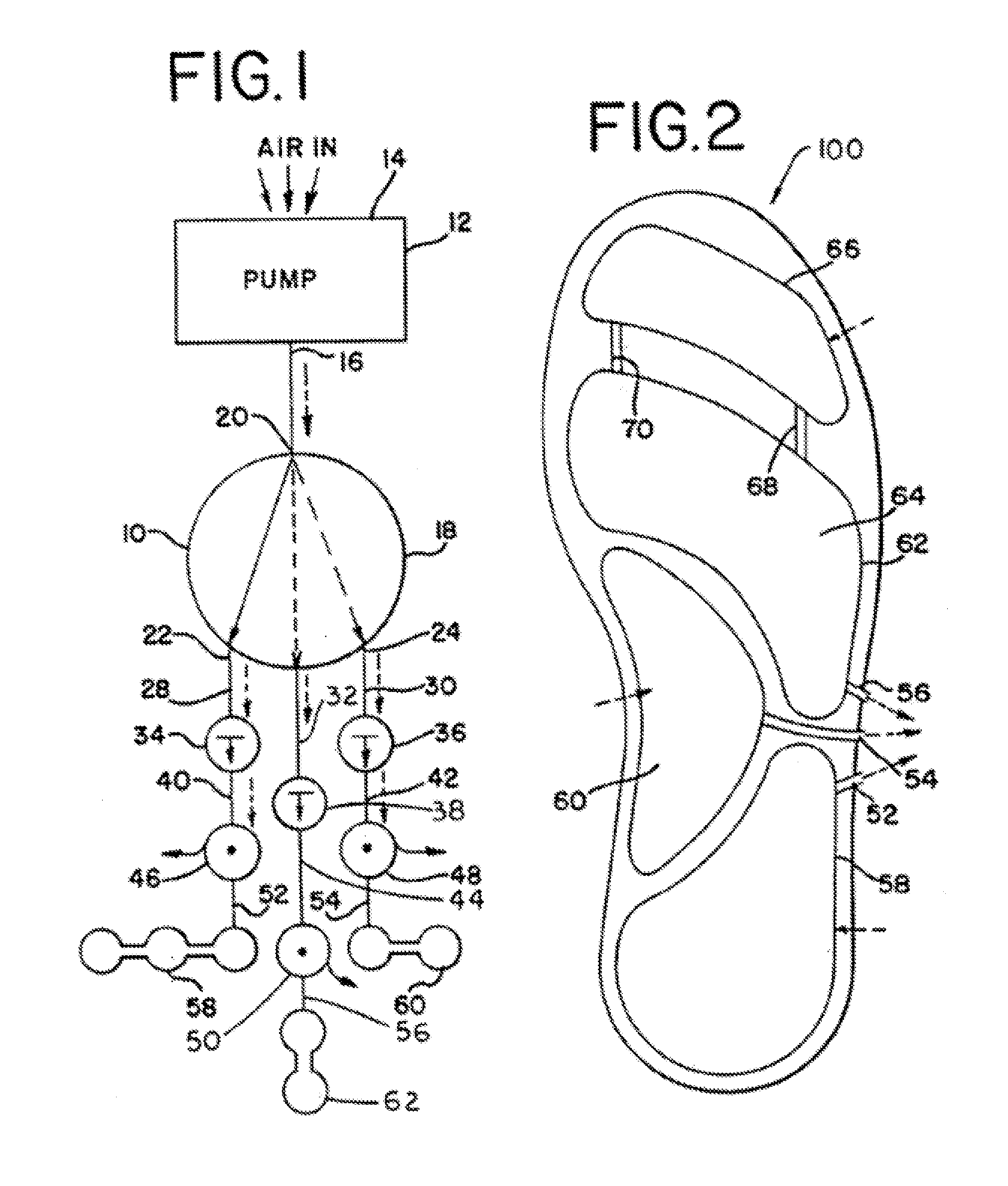 Pneumatic inflating device contained entirely within shoe sole