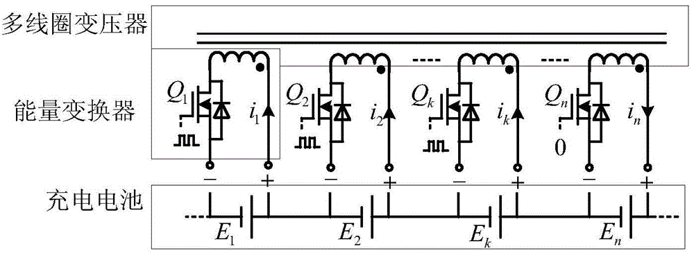 Series battery pack charge balanced control method based on multi-coil transformer