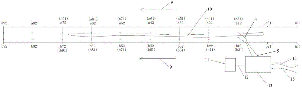 Device for quickly testing space features of surface cracks of core wall dam and use method thereof