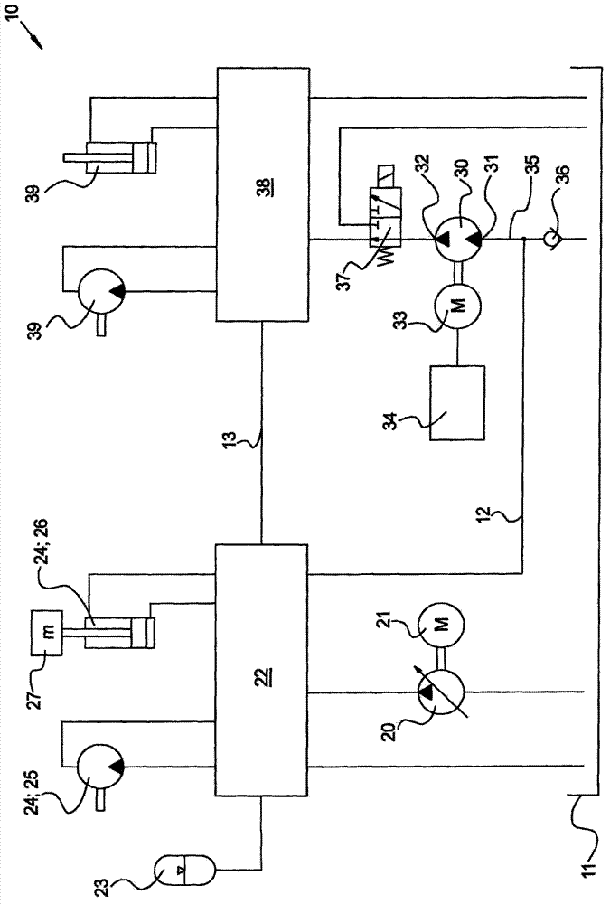 Hydraulic drive system with a plurality of hydraulic pumps and an energy recovery