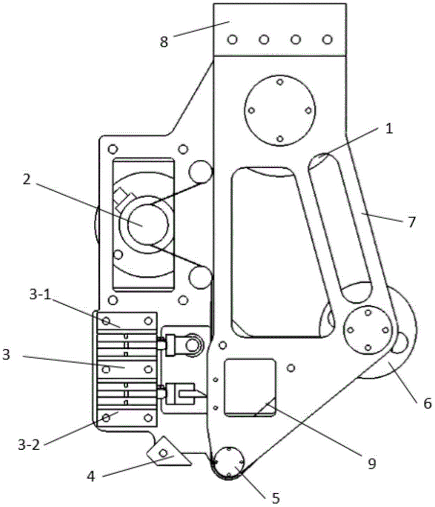 Six-shaft robot-based type automatic tape paving device and six-shaft robot based type automatic tape paving method