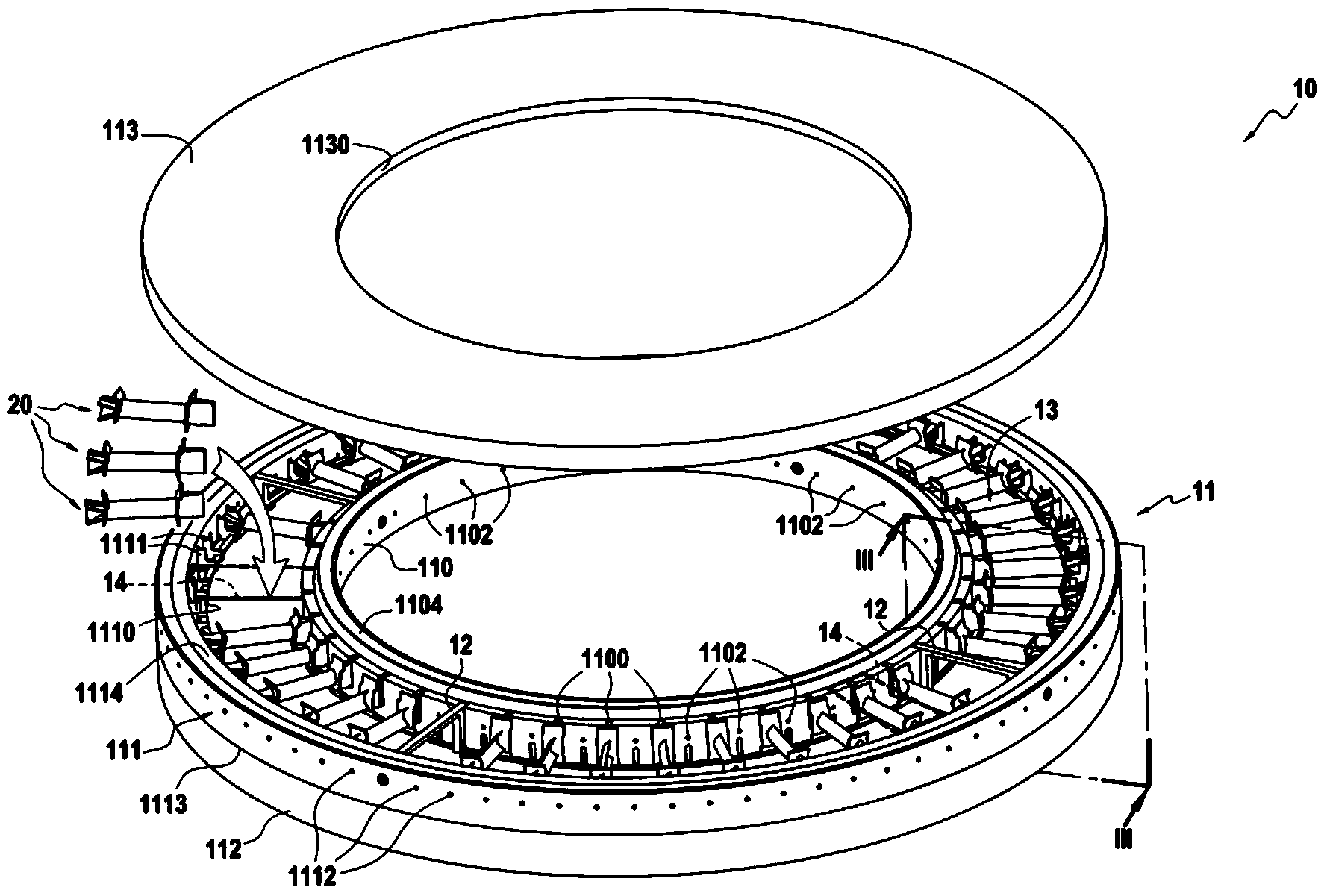 Loading device for densification via chemical infiltration in steam phase in directed flow of three-dimensional porous substrates