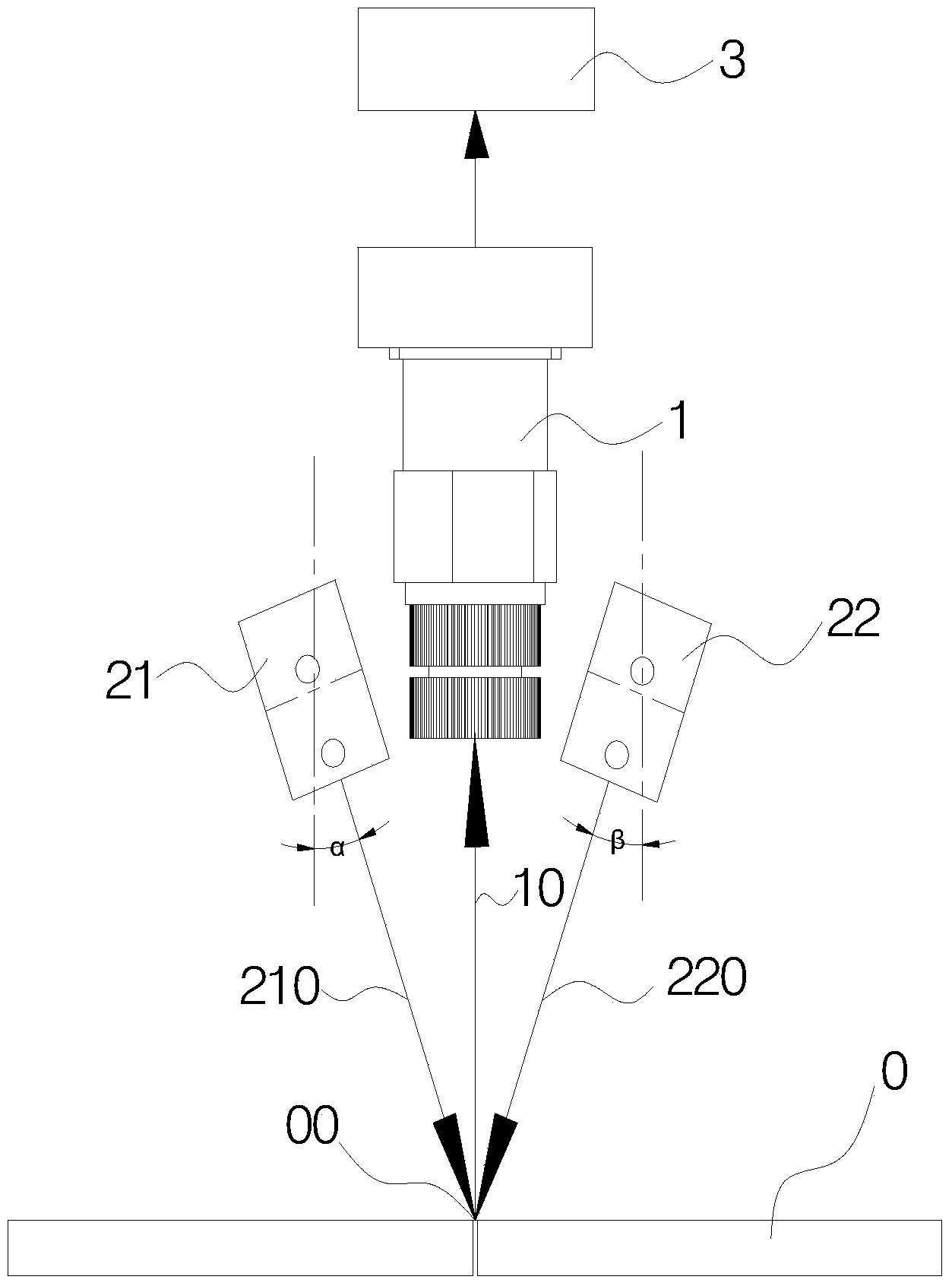 Plain butt weld detection system based on dual-path converged adjustable light path