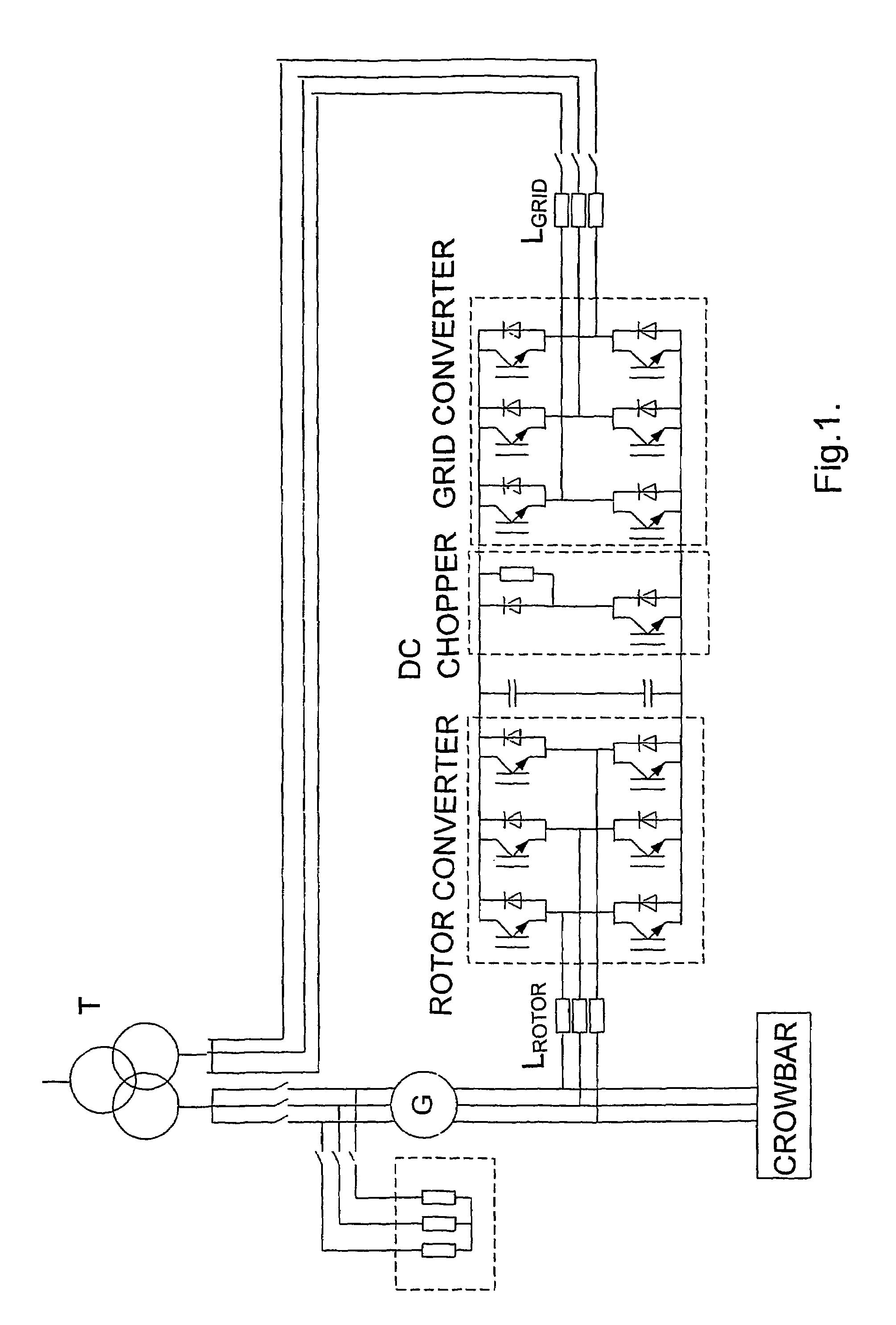 Method for controlling a power-grid connected wind turbine generator during grid faults and apparatus for implementing said method
