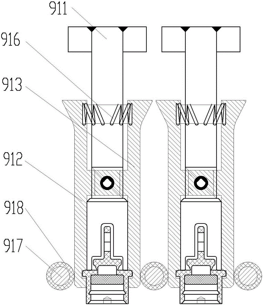 A sealing device for a soft bag infusion production line and a soft bag infusion production line