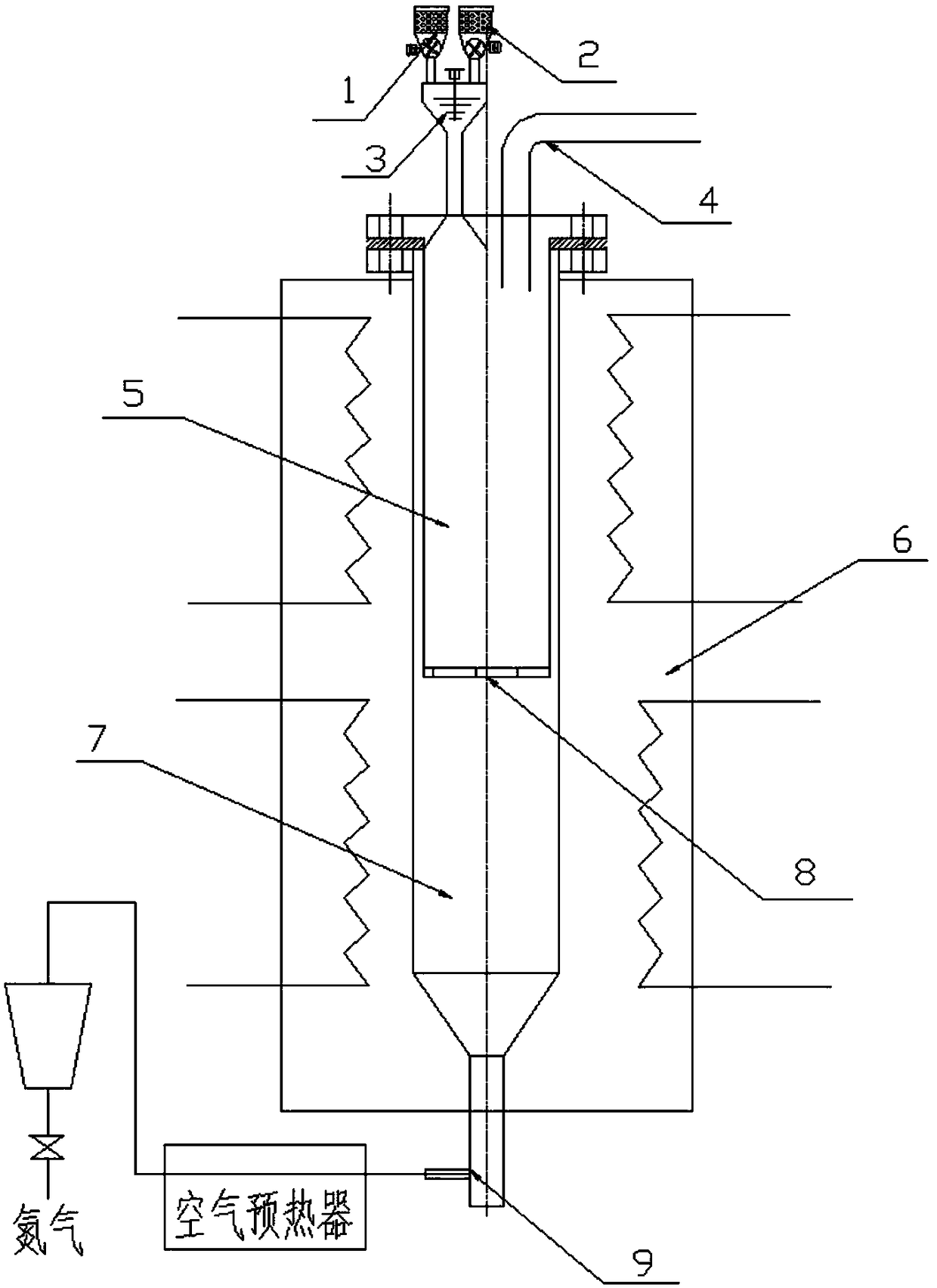 Device and method for realizing catalytic cracking oil and gas co-production of waste rubber powder in fluidized state