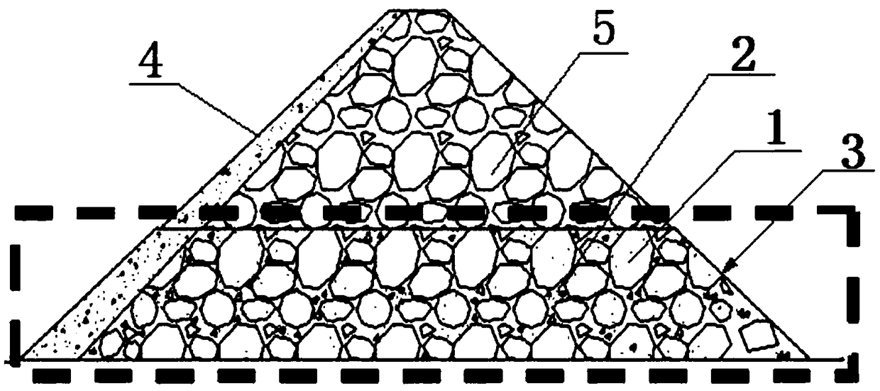 Roller-compacted concrete structure formed by pouring composite slurry into stone ballast and construction method of roller-compacted concrete structure